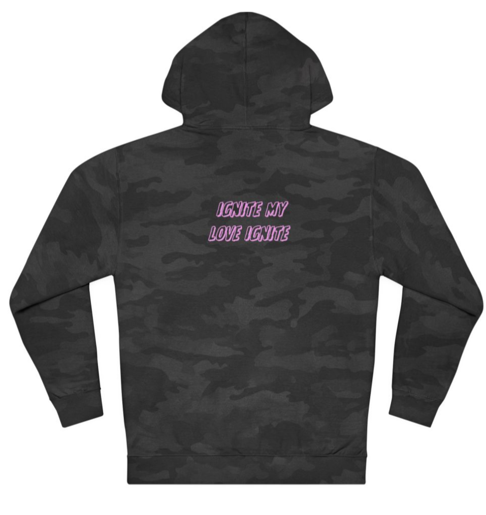 Black hoodie with text design on a digital design platform