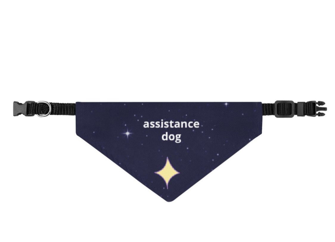 Digital display of a 'assistance dog' bandana on a website interface